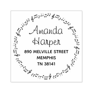 Cool Musical Notes Musician Round Return Address Rubber Stamp
