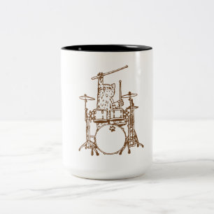 Cool Musician Cat Playing Drums Two-Tone Coffee Mug