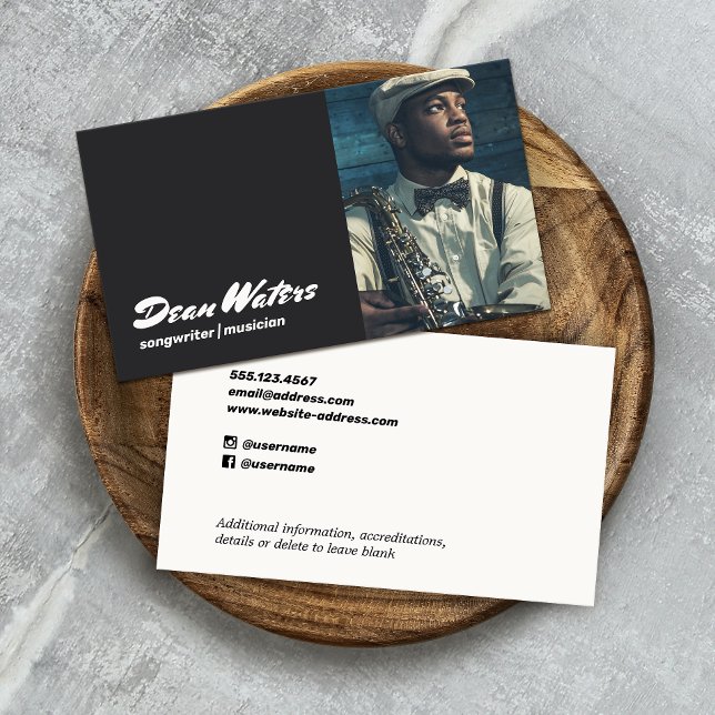 Cool Musician Songwriter Music Add Photo Business Card (Creator Uploaded)