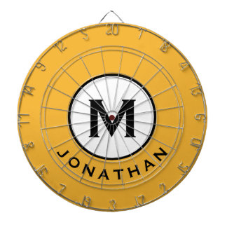 Cool Mustard Yellow Monogram Name Dartboard