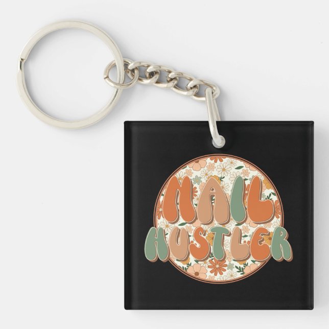 Cool Nail Hustler Nail Salon Floral Key Ring (Front)