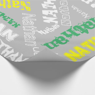Cool Name Collage Modern Typography Custom Grey Wrapping Paper