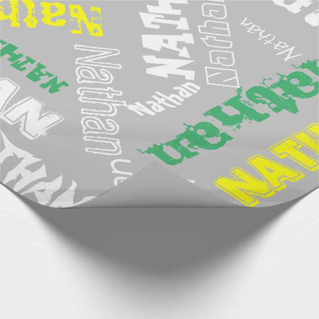 Cool Name Collage Modern Typography Custom Grey Wrapping Paper (Corner)