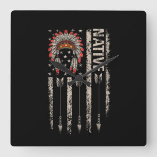 Cool Native American Feather Arrow Flag Headdress Square Wall Clock