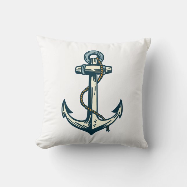 Cool Nautical Anchor & Sailor Art (2 Sided) Cushion (Front)