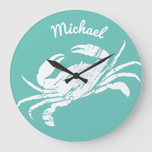 Cool Nautical Blue Crab Custom Beach Large Clock (Front)