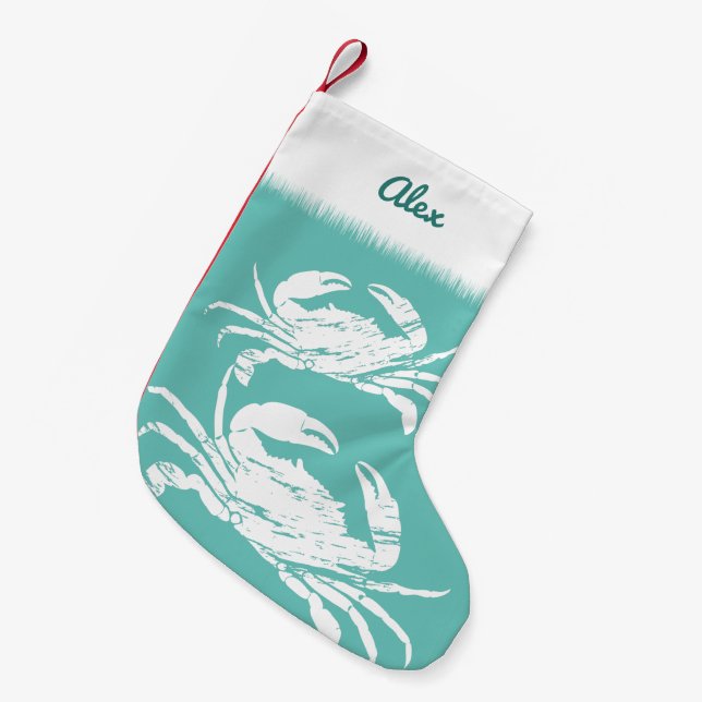 Cool Nautical Blue Crab Custom Beach Small Christmas Stocking (Front (Hanging))