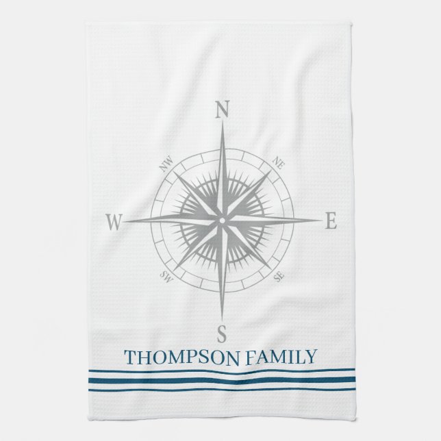 Cool Nautical Compass Personalised Tea Towel (Vertical)