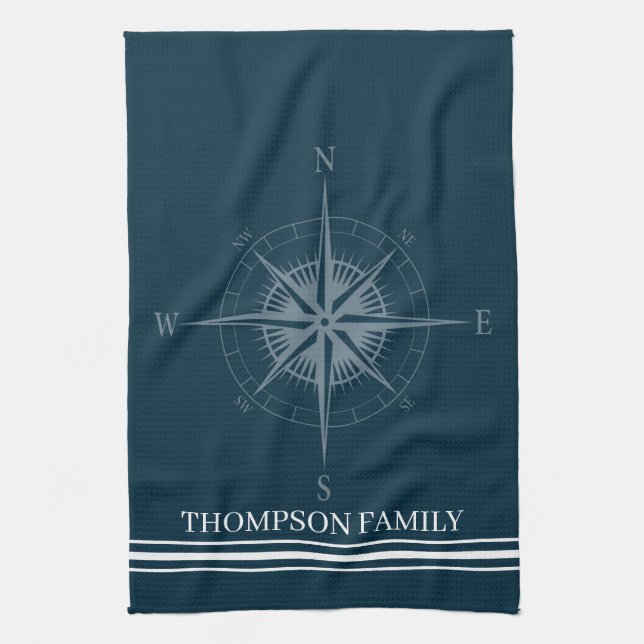 Cool Nautical Compass Personalised Tea Towel (Vertical)