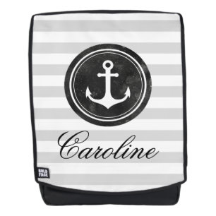 Cool Nautical Grey Stripes Anchor Backpack