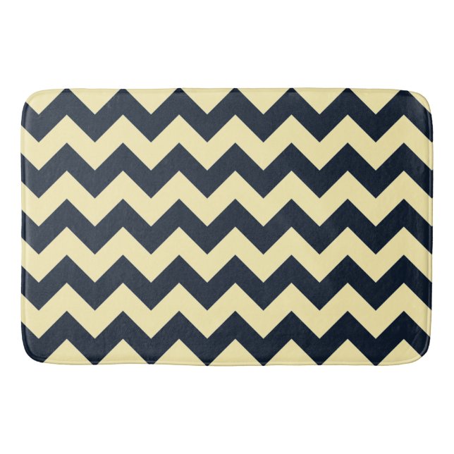 Cool Navy and Light Tan Chevron Pattern Bath Mat (Front)