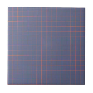 Cool Navy Blue & Terracotta Chequered Pattern  Tile