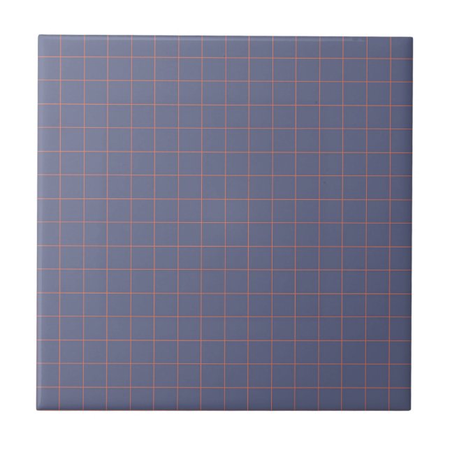 Cool Navy Blue & Terracotta Chequered Pattern  Tile (Front)