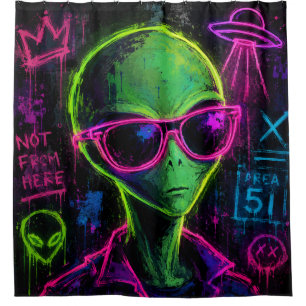 Cool Neon Alien Shower Curtain