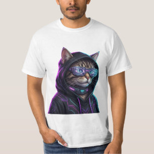 Cool Neon Cyberpunk Tabby Cat Futuristic Gamer T-Shirt