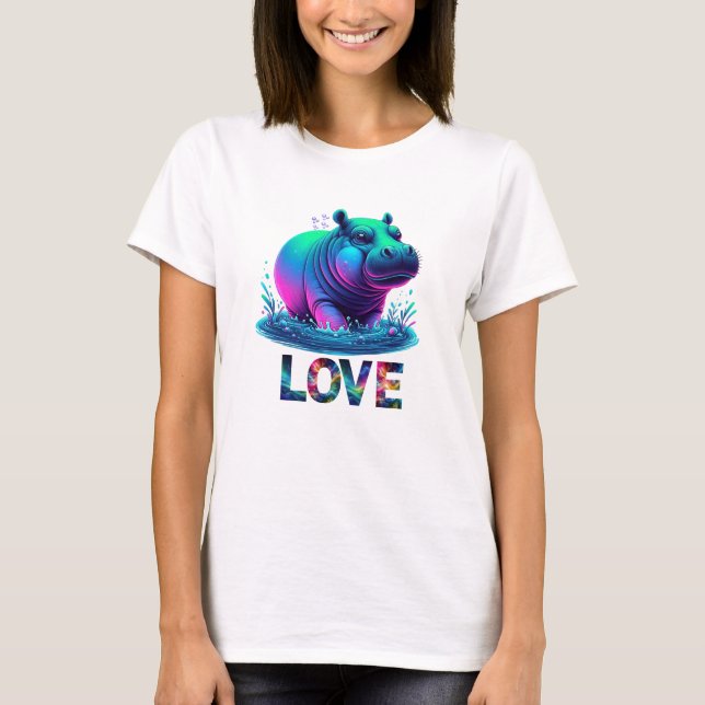  Cool Neon Hippo Love T-Shirt (Front)