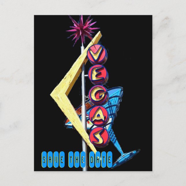 Cool Neon Las Vegas Wedding Sign Announcement Postcard (Front)