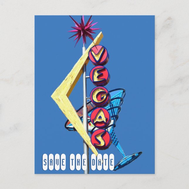 Cool Neon Las Vegas Wedding Sign Blue Announcement Postcard (Front)