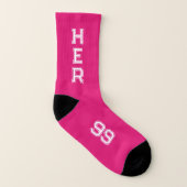 Cool neon pink custom sport socks for women (Left Inside)