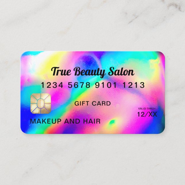 Cool Neon Unicorn Holographic Credit Card (Front)