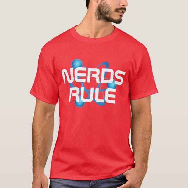 Cool Nerds Rule with Atom Symbol T-Shirt (Front)