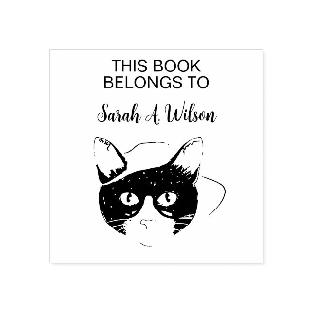 Cool Nerdy Art Cat Book Belongs Personalised Book Rubber Stamp (Imprint)