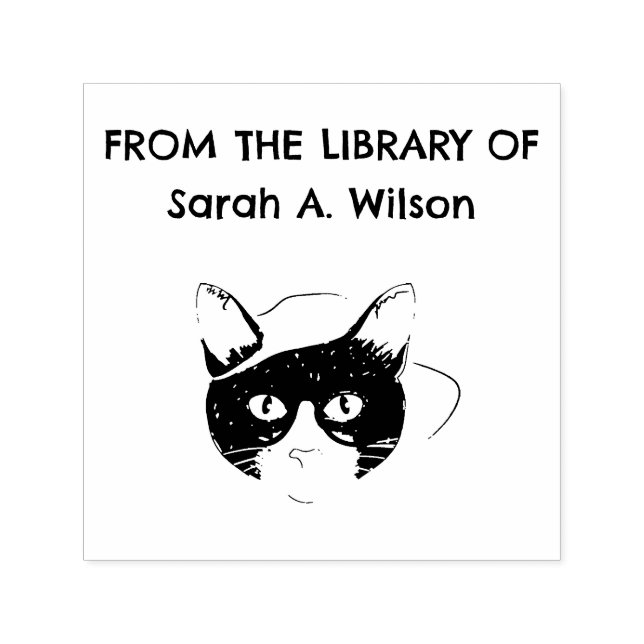 Cool Nerdy Art Cat From the Library Personalised  Self-inking Stamp (Design)