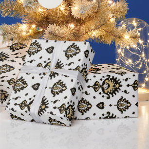Cool neutral black white beige ikat tribal pattern wrapping paper
