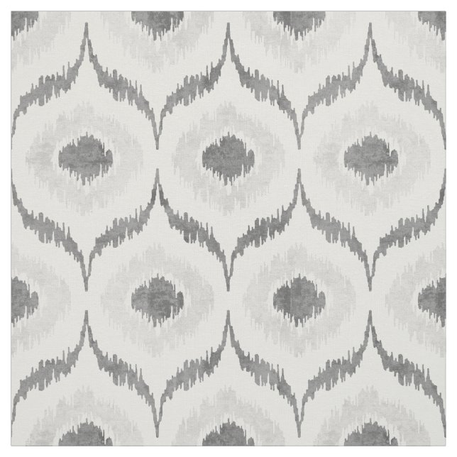 Cool neutral grey and white ikat tribal pattern fabric (Swatch)