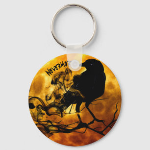 Cool 'Nevermore' Raven Orange Moon Wispy Ghosts Key Ring