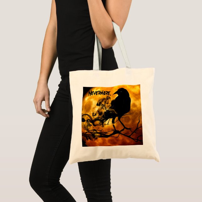 Cool 'Nevermore' Raven Orange Moon Wispy Ghosts Tote Bag (Front (Product))
