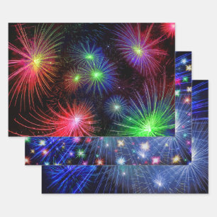 Cool New Years Eve Colourful Fireworks in Black Sk Wrapping Paper Sheet