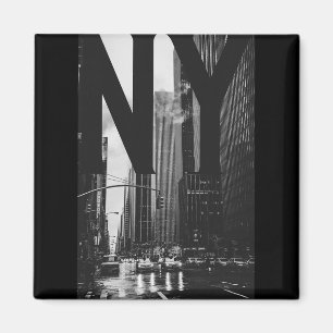 Cool New York City Abstract Skyline, Black &amp; W Magnet