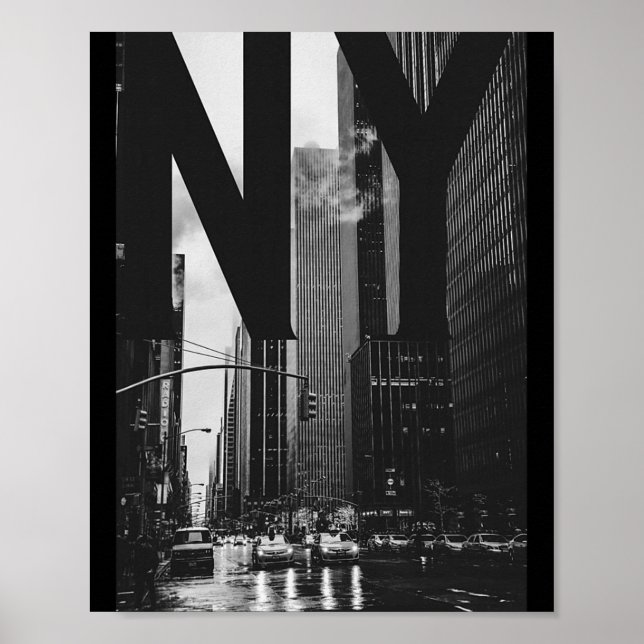 Cool New York City Abstract Skyline, Black &amp; W Poster (Front)