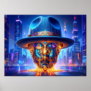 Cool New York City Art Nightscape Fedora Hat Poster