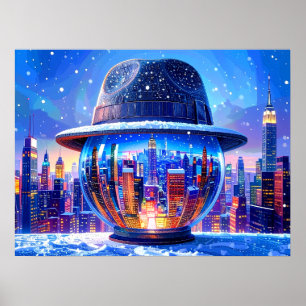 Cool New York City in a Snow Globe with Fedora Hat Poster