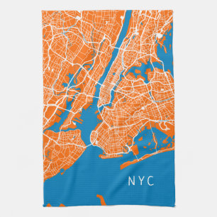 Cool New York City Map   NYC   Turquoise & Orange Tea Towel