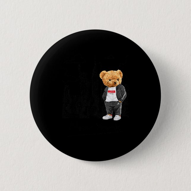 Cool New York City Teddy Bear Illustration Graphic 6 Cm Round Badge (Front)