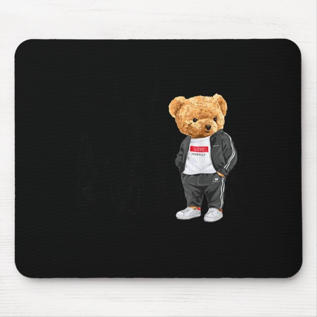 Cool New York City Teddy Bear Illustration Graphic Mouse Mat (Front)