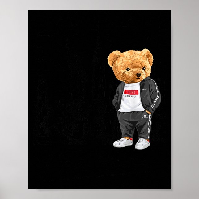 Cool New York City Teddy Bear Illustration Graphic Poster (Front)