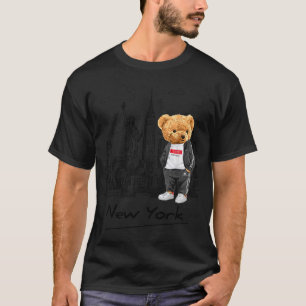 Cool New York City Teddy Bear Illustration Graphic T-Shirt