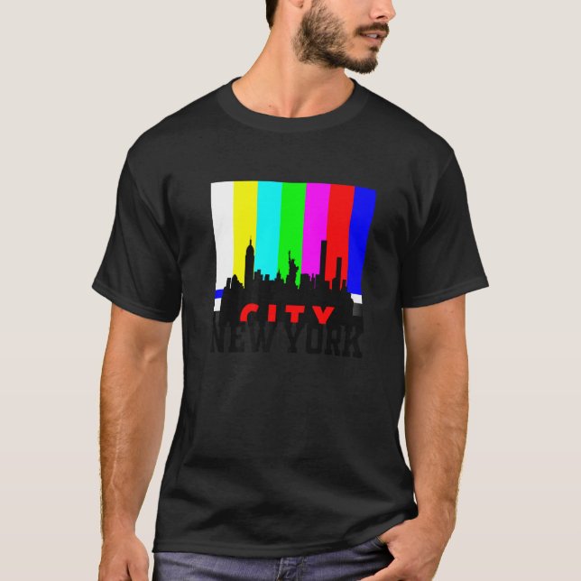 Cool New York City with TV Test Signal Illustratio T-Shirt (Front)