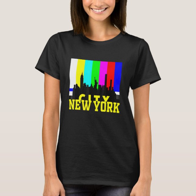 Cool New York City with TV Test Signal Illustratio T-Shirt (Front)