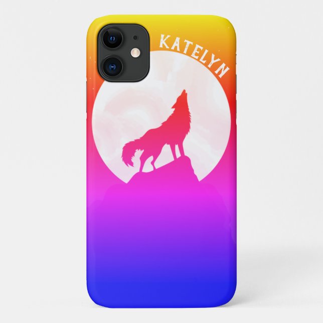 Cool Night Sky Moon With Wolf Personalised Case-Mate iPhone Case (Back)