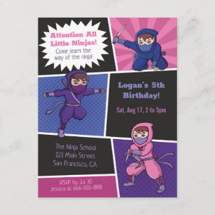 Cool Ninja School Kids Birthday Party Invitation