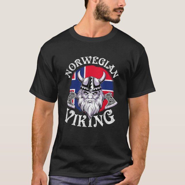 Cool Norwegian Viking Funny Norway Flag Vikings Lo T-Shirt (Front)