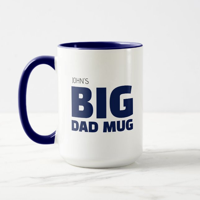 Cool Novelty Navy Blue Custom Name Big Dad Mug (Left)