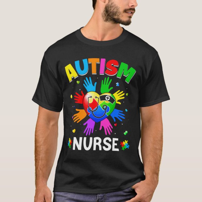 Cool Nurse Autism Awareness Heart Puzzle Raising H T-Shirt (Front)