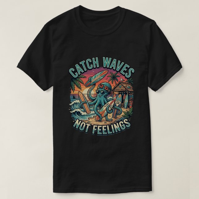 Cool Octopus Beach Island Catch Waves Summer T-Shirt (Design Front)