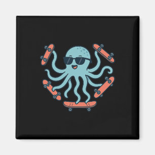 Cool Octopus Skateboarding Cartoon  Magnet